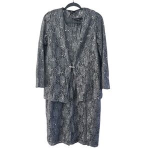 Woman Within Women's 14W Grey Lace Sequin 2pc Jacket Dress Suit Evening